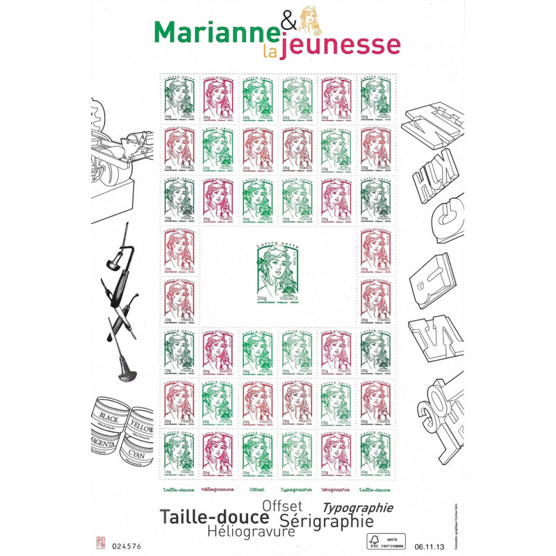 Feuillet multi technique Marianne et la Jeunesse N°F4774A neuf**.