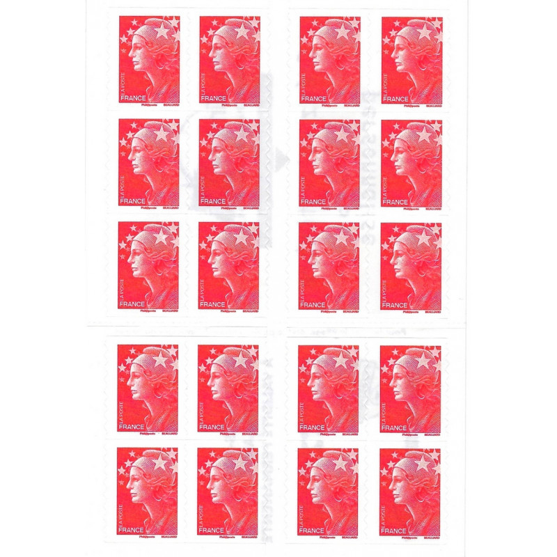 Carnet 20 timbres Marianne rouge à validité permanente.