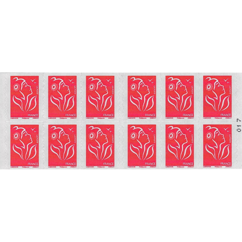 Carnet 12 timbres Marianne rouge à validité permanente.