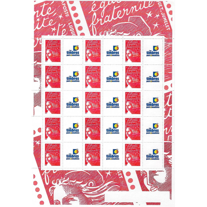 Feuillet de 15 timbres personnalisés Marianne du 14 juillet - T.P.P. F3587A.