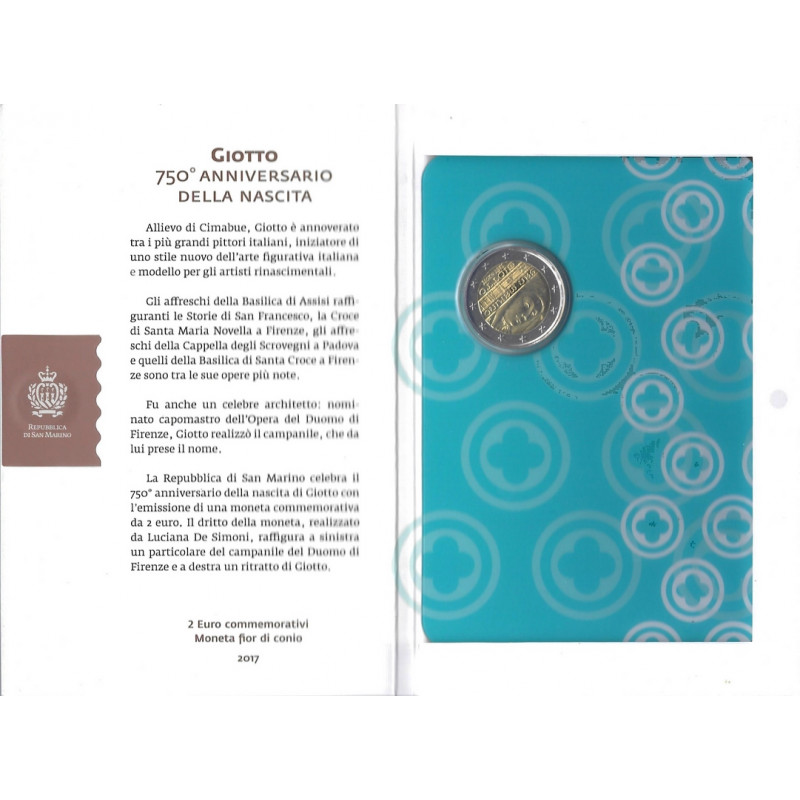 2 euros Saint Marin 2017 - Giotto en coffret BU.