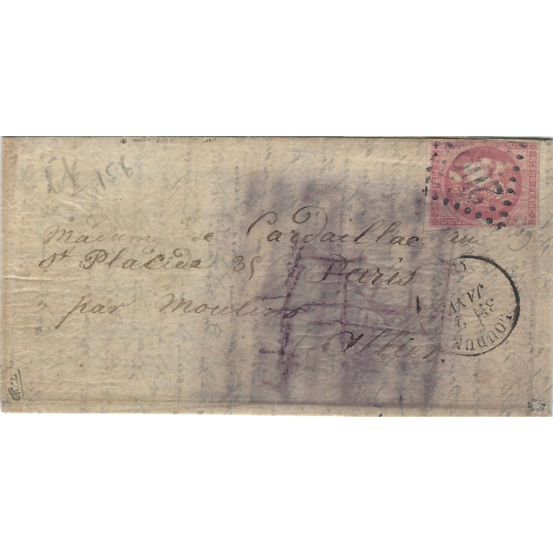 Boule de Moulins enveloppe de Loudun 2 janvier 1871 pour Paris. R