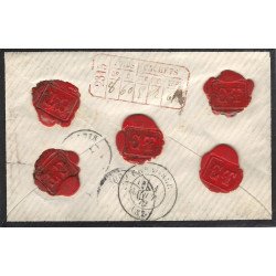 Affranchissement 4 couleurs Empire dentelé sur enveloppe chargée 1872.