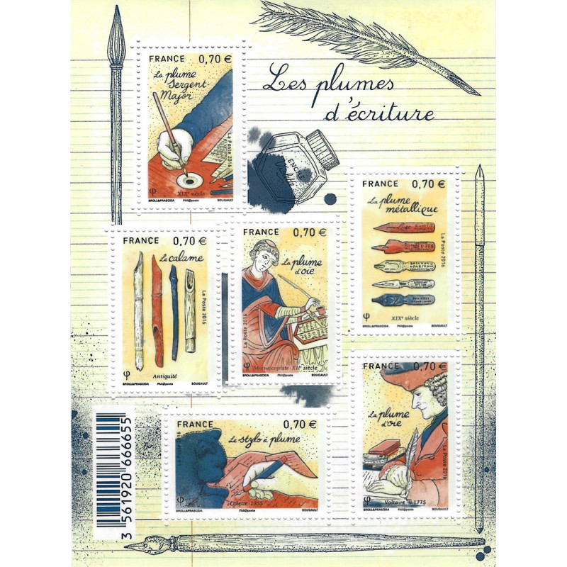 Feuillet de 6 timbres Les plumes d'écriture F5098 neuf**.