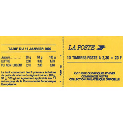 Carnet de 10 timbres Marianne de Briat Jeux olympiques d'hiver N°2630-C2.