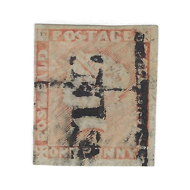 Maurice 1 penny vermillon timbre N°5A oblitéré, R.