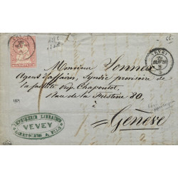 Suisse timbre N°28b oblitéré sur pli de Vevey pour Genève 1859.