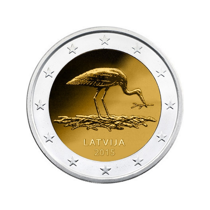 2 euros commémorative Lettonie 2015 - Cigogne Noire.