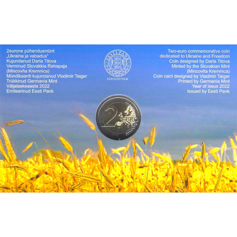 2 euros commémorative Estonie 2022 - Ukraine et Liberté en coincard BU.