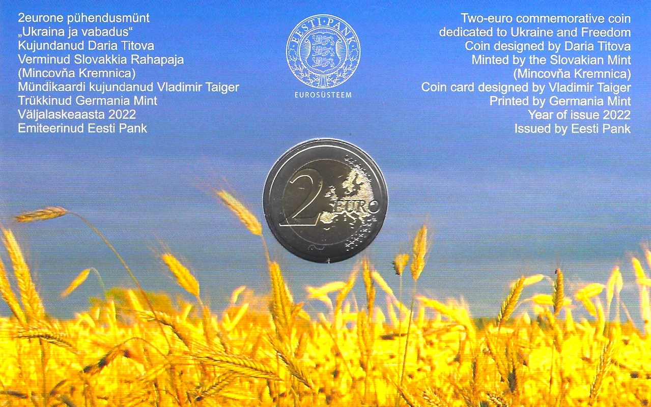 2 euros commémorative Estonie 2022 - Ukraine et Liberté en coincard BU. -  Philantologie