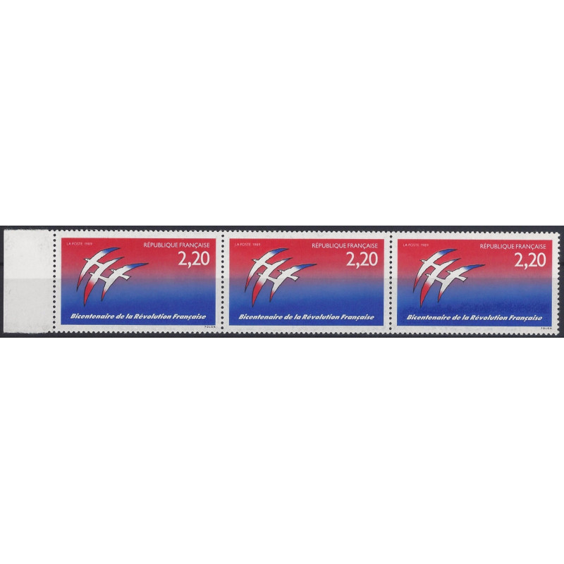 Bicentenaire de la Révolution timbre N°2560a variété dans une bande de 3 neuf**.