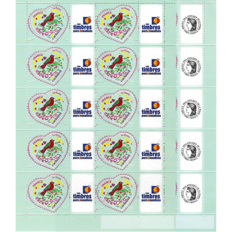 Série de feuillets de 10 timbres Cœur Cacharel Cérès-T.P.P. N°F3748A neufs**.