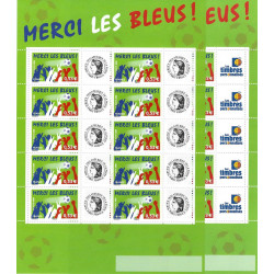 Série de feuillets de 10 timbres personnalisés Merci les bleus, Cérès - T.P.P. N°F3936A neufs**.