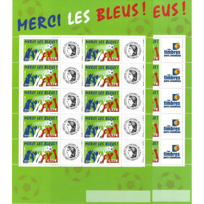 Série de feuillets de 10 timbres personnalisés Merci les bleus, Cérès - T.P.P. N°F3936A neufs**.