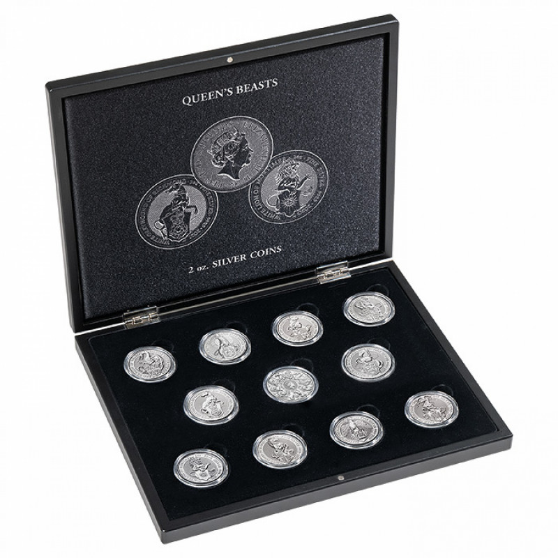 Coffret noir pour 11 monnaies argent Queen's Beasts.