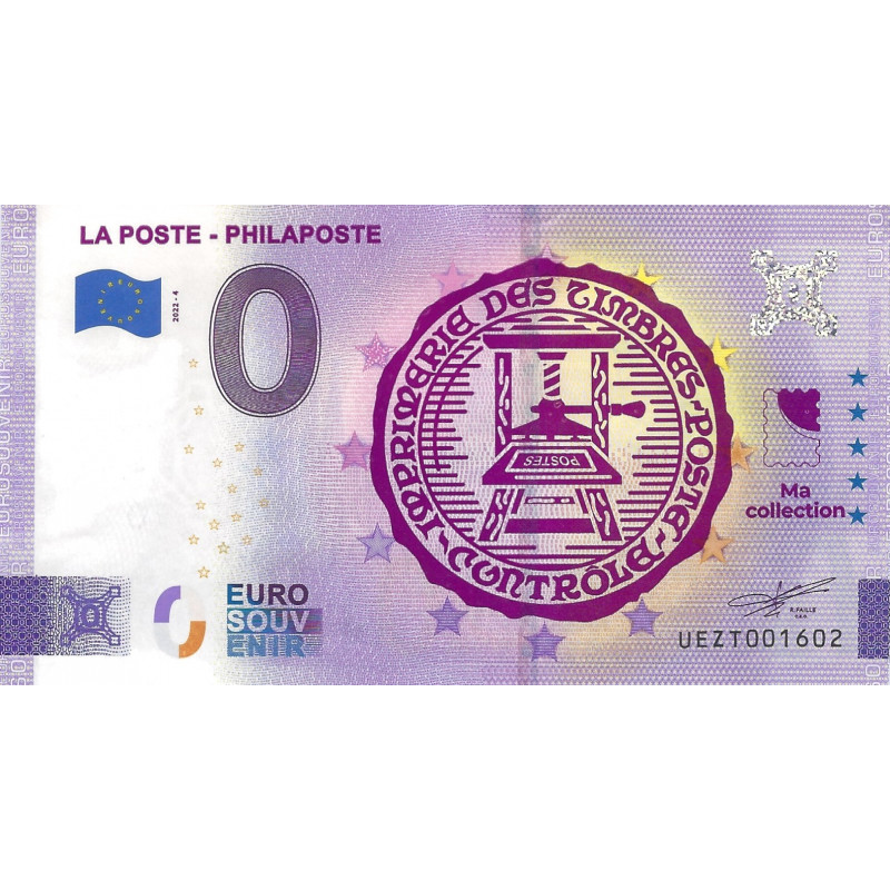 Billet Euro Souvenir 0 € - Cachet à sec - La Poste - 2022.