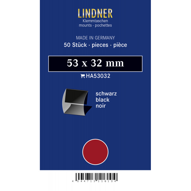 Pochettes noires double soudure 53 x 32 mm pour timbres type Historique.