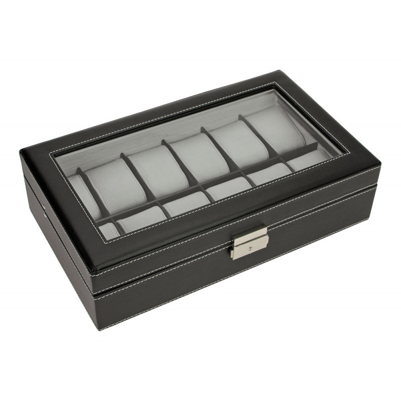 Coffret lux en simili-cuir noir pour 12 montres de collection.