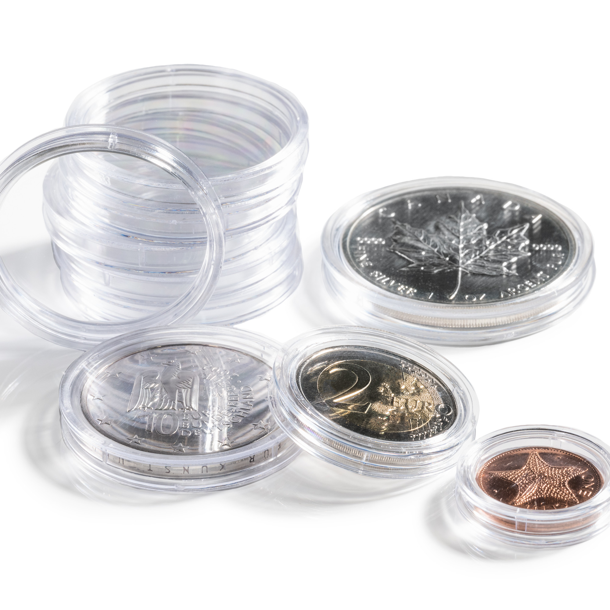 10 Capsules Pour Pièces De Monnaie 14-62 Mm - Protection Acrylique - Fermeture Sécurisée - Diamètre Intérieur 45 Mm Extérieur 51 Mm
