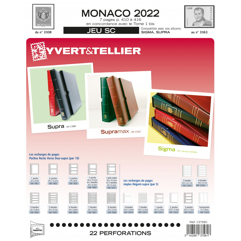 Jeux SC timbres de Monaco 2022 avec pochettes de protection.