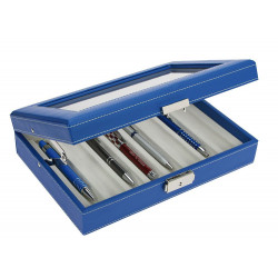 Coffret-vitrine bleu pour 8 stylos de collection.