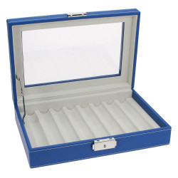 Coffret-vitrine bleu pour 8 stylos de collection.