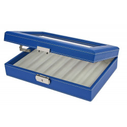 Coffret-vitrine bleu pour 8 stylos de collection.