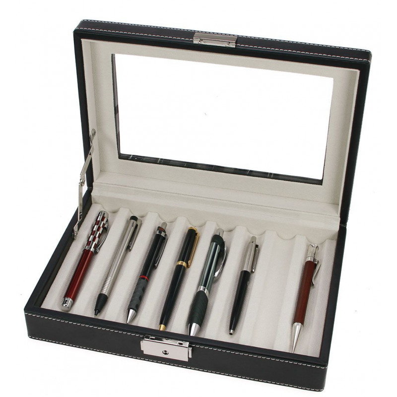 Coffret-vitrine noir pour 8 stylos de collection.