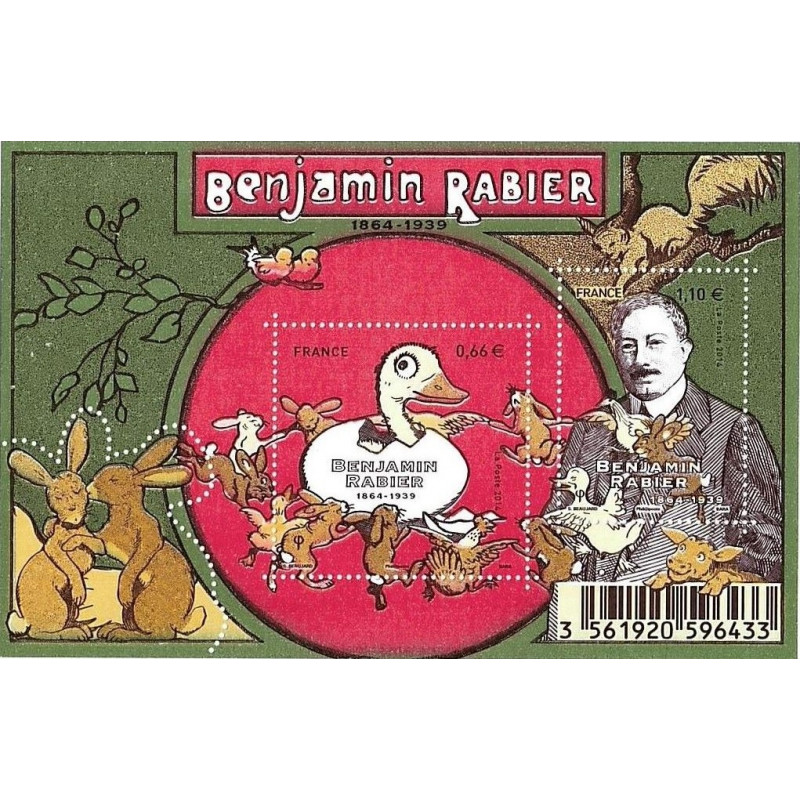 Feuillet de 2 timbres Benjamin Rabier N°F4866 neuf**.