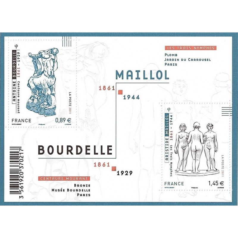 Feuillet de 2 timbres Bourdelles Maillol F4626 neuf**.