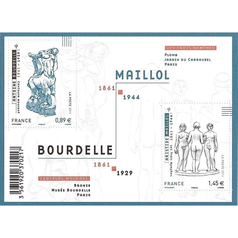 Feuillet de 2 timbres Bourdelles Maillol N°F4626 neuf**.