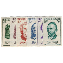 Célébrités étrangères 1956, timbres de France N° 1082-1087 série neuf**.