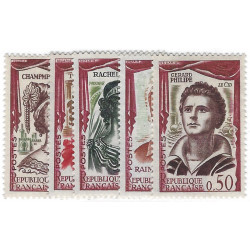 Célébrités 1961, timbres de France N°1301-1305 série neuf**.