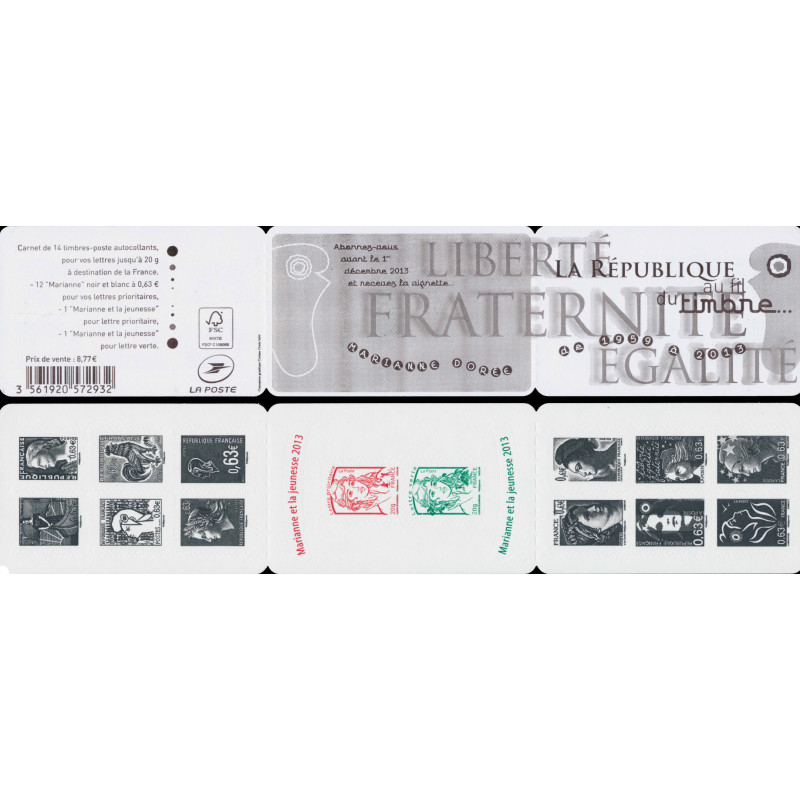 Carnet mixte de 14 timbres Marianne et la jeunesse N°1520B.