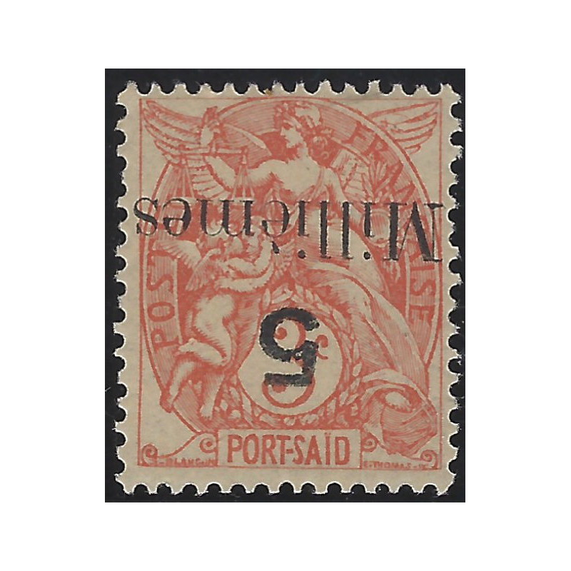 Port-Saïd timbre-poste N°38a variété surcharge renversé neuf**.