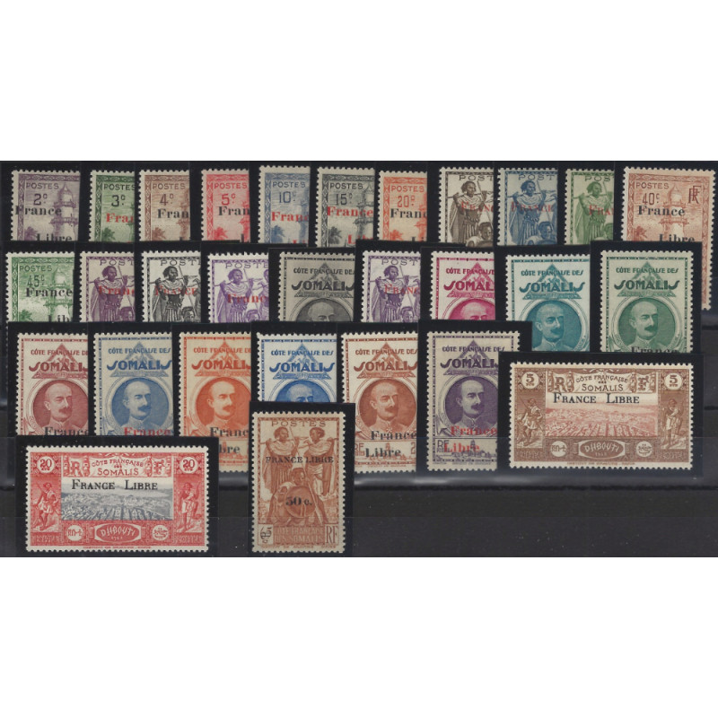 Cote française des Somalis timbres France libre N°204-233 neuf**.