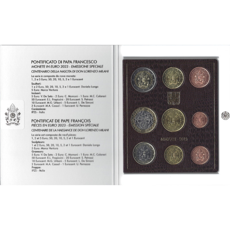 Série Euro Vatican 2023 - Armoiries du Pape François avec 5 euros bimétallique en coffret BU.