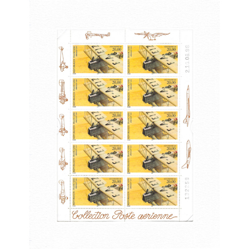 Feuillet 10 timbres Poste aérienne Breguet XIV N°F61a neuf**.