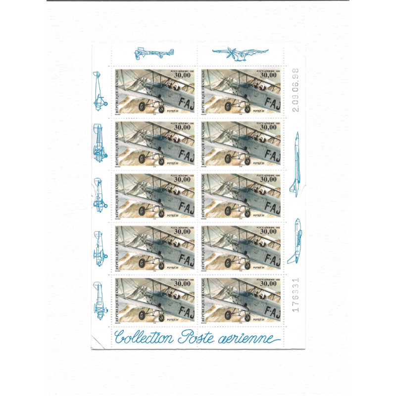 Feuillet 10 timbres Poste aérienne Potez 25 N°F62a neuf**.