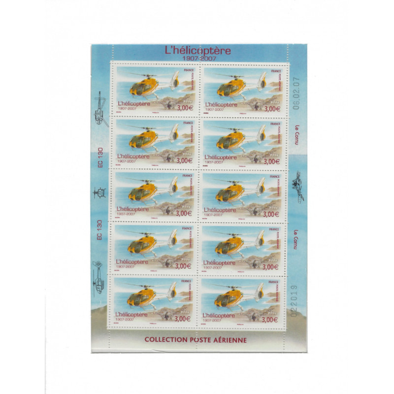 Feuillet 10 timbres Poste aérienne Hélicoptère EC 130 N°F70a neuf**.