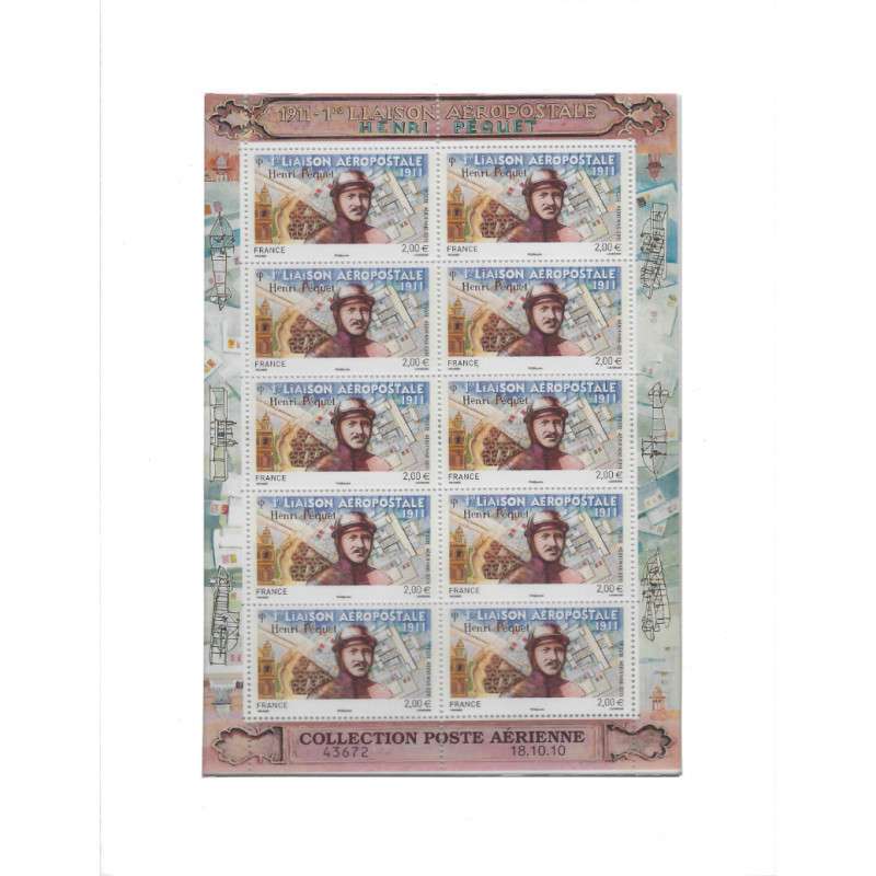 Feuillet 10 timbres Poste aérienne Henri Péquet neuf**.