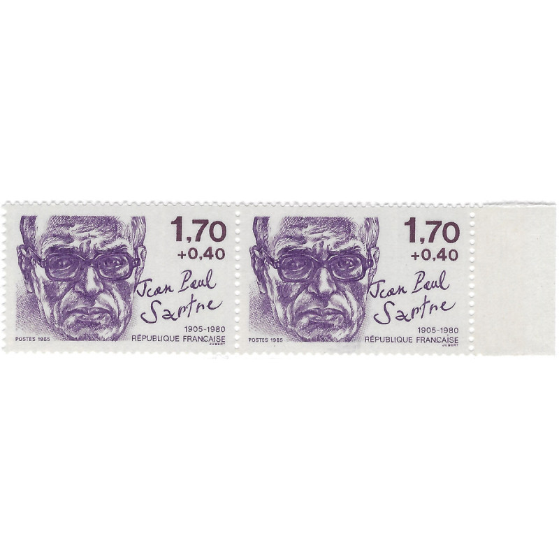 J.P. Sartre timbre N°2357a variété tenant à normal neuf**.