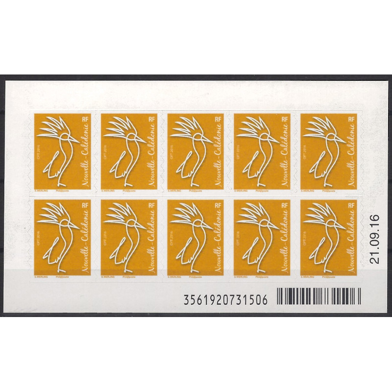 Cagou orange carnet de 10 timbres Nouvelle Calédonie autoadhésifs N°C1290 neuf.