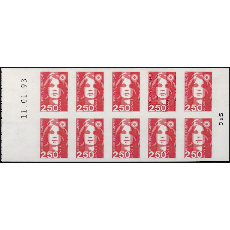 Carnet de 10 timbres Marianne de Briat variété N°2720-C2a.