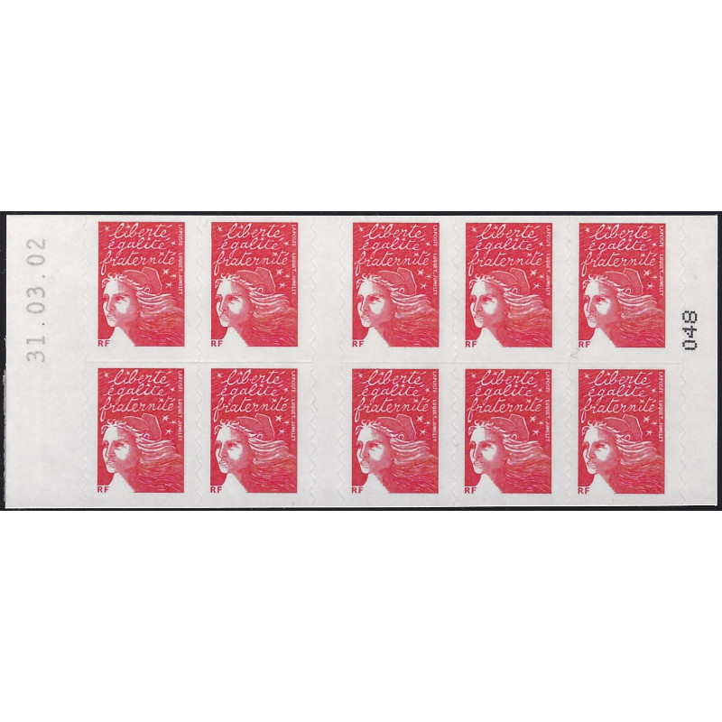 Carnet de 10 timbres Marianne de Luquet variété N°3419-C8b.