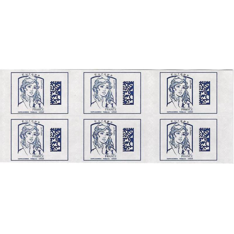 Carnet de 6 timbres Marianne Datamatrix bleu N°1216A-C1.