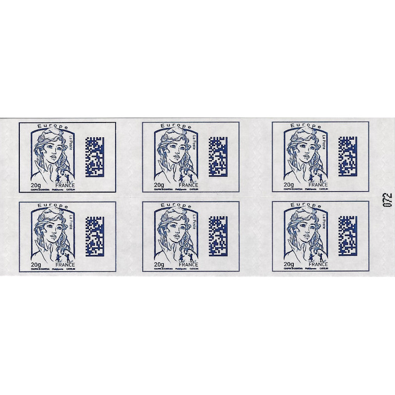 Carnet de 6 timbres Marianne Datamatrix bleu N°1176A-C1.