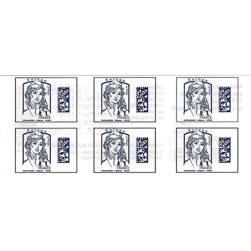 Carnet de 6 timbres Marianne Datamatrix bleu N°1216A-C2.