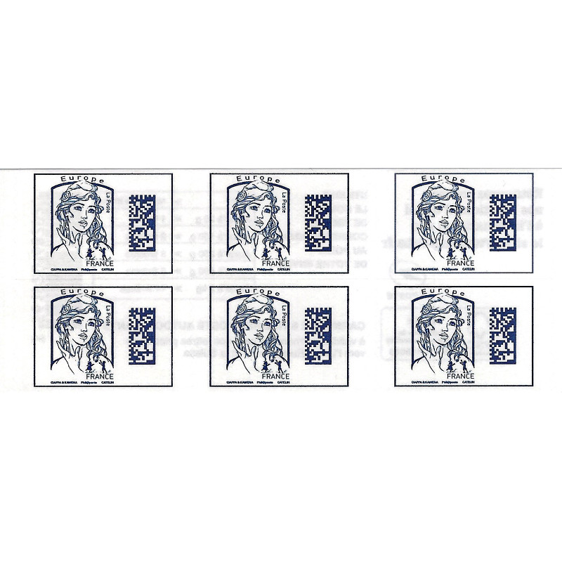 Carnet de 6 timbres Marianne Datamatrix bleu N°1216A-C2.