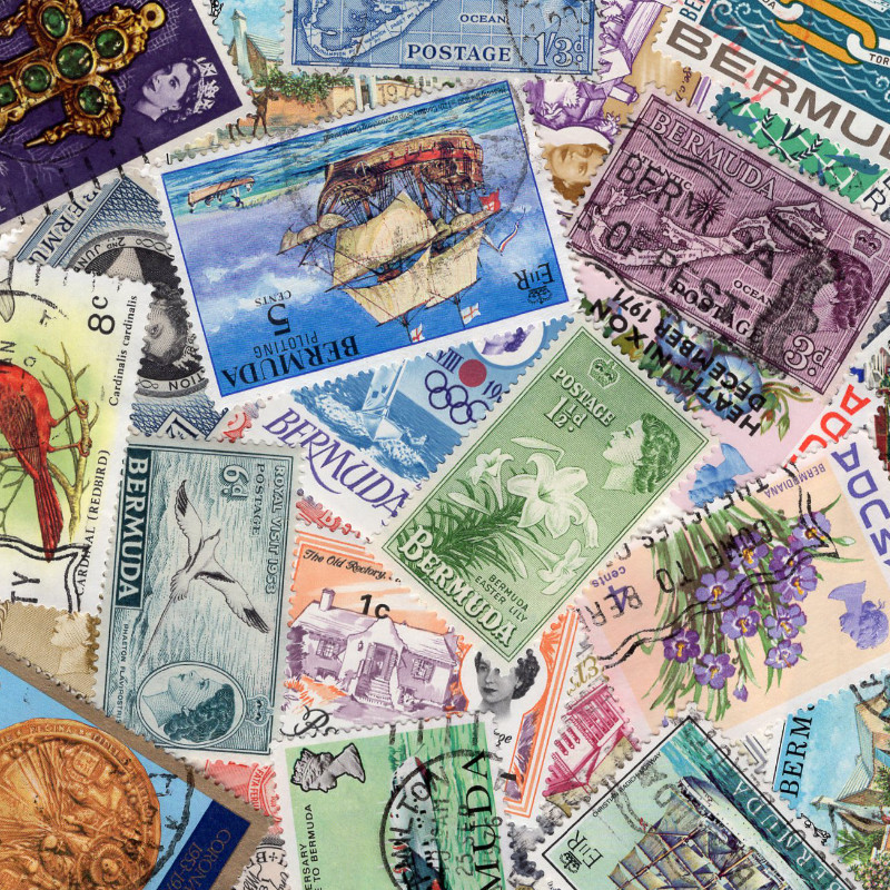 Bermudes timbres de collection tous différents.